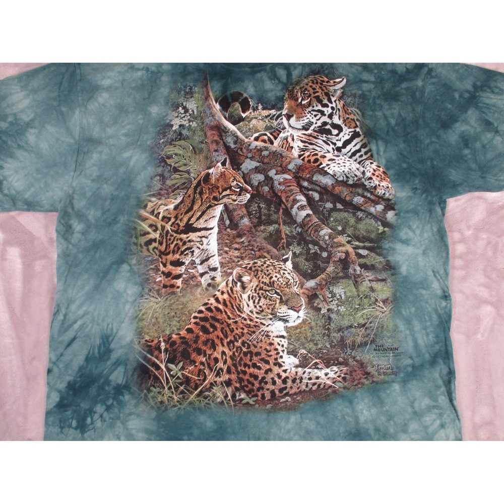 THE MOUNTAIN Jaguar Big Cat Wildlife Tie Dye Green‎ T Shirt XL 2016 USA - Picture 2 of 7